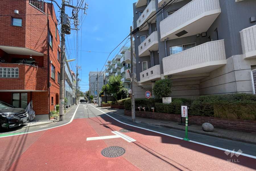 敷地の北西側前面道路（南西側から）