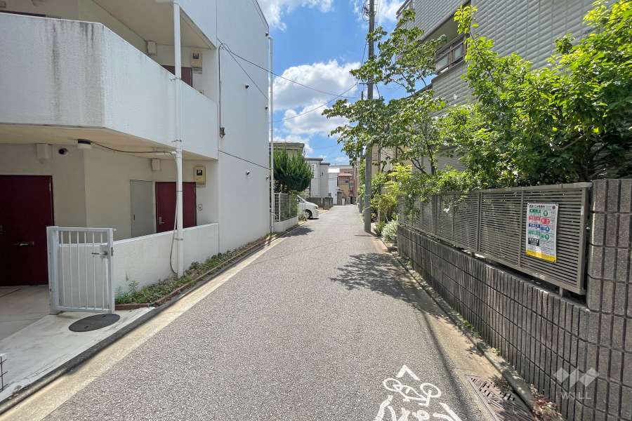 敷地西側の前面道路（北側から）