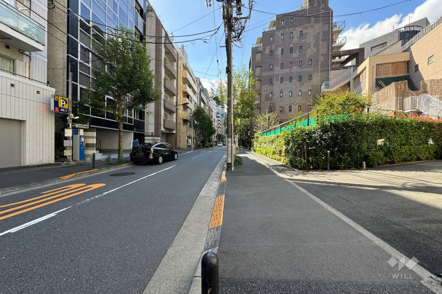 敷地の北西側前面道路（北東側から）