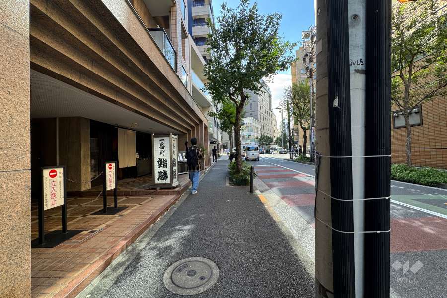 敷地の北西側前面道路（北東側から）