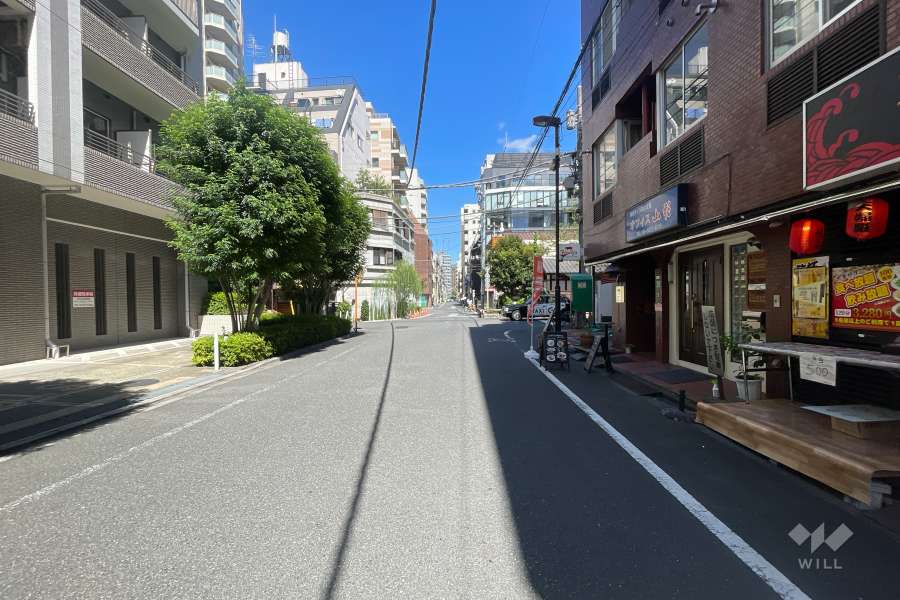 敷地の北西側前面道路（南西側から）