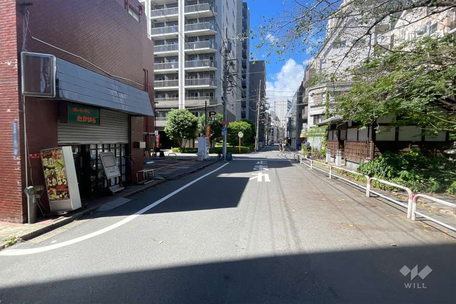敷地の北東側前面道路（南東側から）
