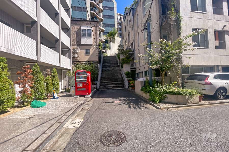 敷地南東側の前面道路（南西側から）