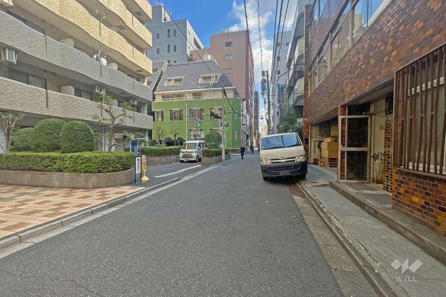 敷地の南側前面道路（西側から）