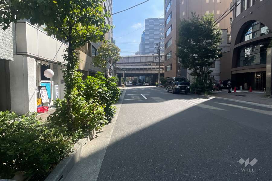 敷地の南側前面道路（西側から）