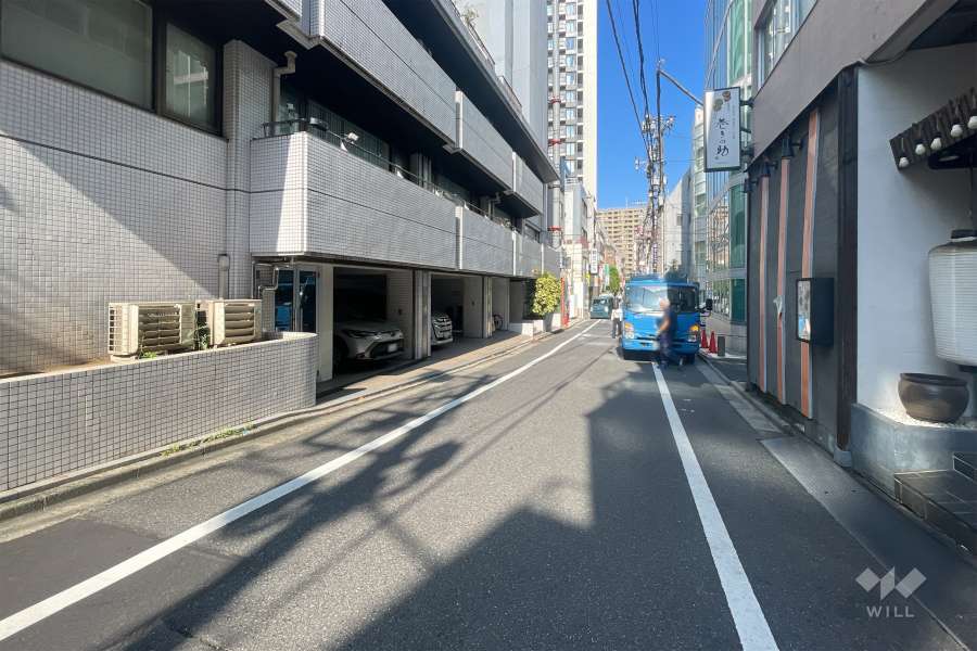 敷地の北東側前面道路（南東側から）