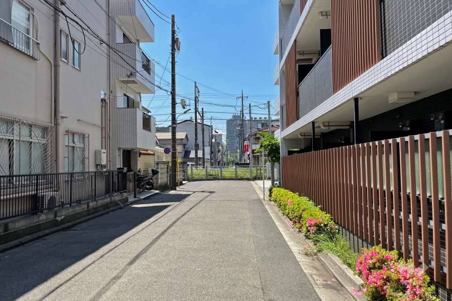 敷地南東側の前面道路（北東側から）