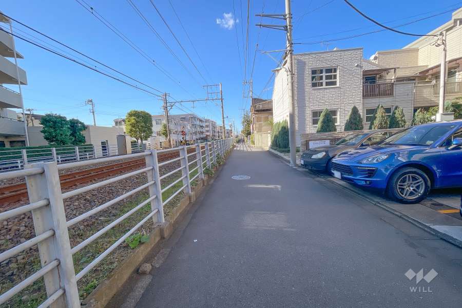 敷地南西側の前面道路（南東側から）