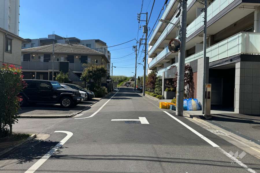 敷地南東側の前面道路（北東側から）