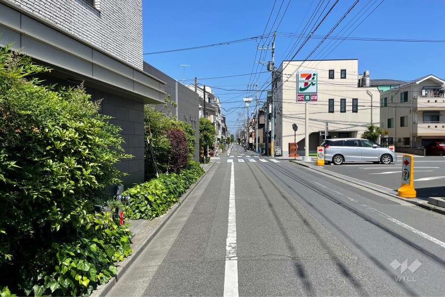 敷地の北東側前面道路（南東側から）
