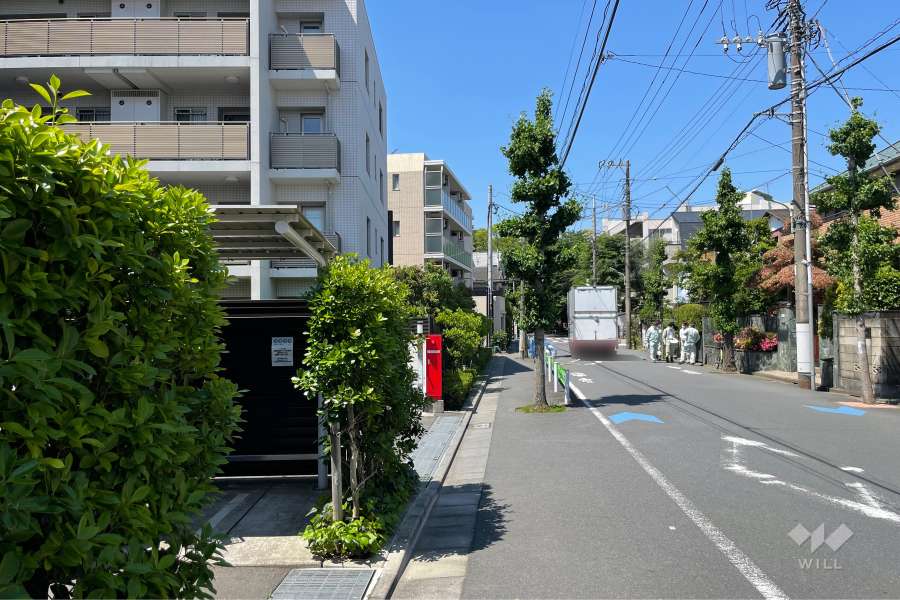 敷地の北西側前面道路（北東側から）
