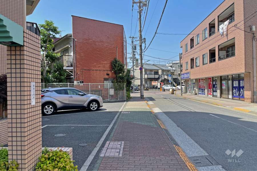 敷地の北東側前面道路（南東側から）