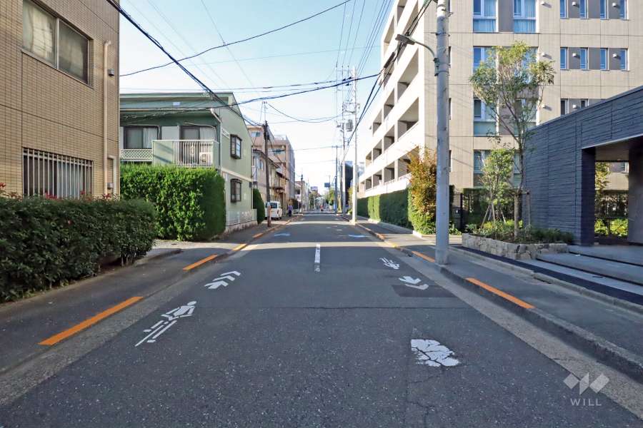 敷地南西側の前面道路（南東側から）
