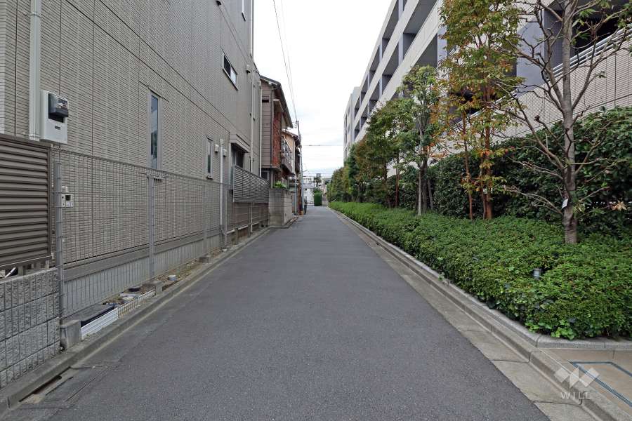 敷地南東側の前面道路（北東側から）