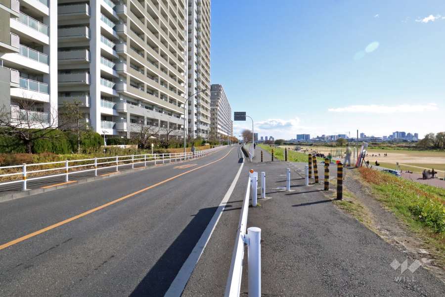 敷地南西側の前面道路（北西側から）