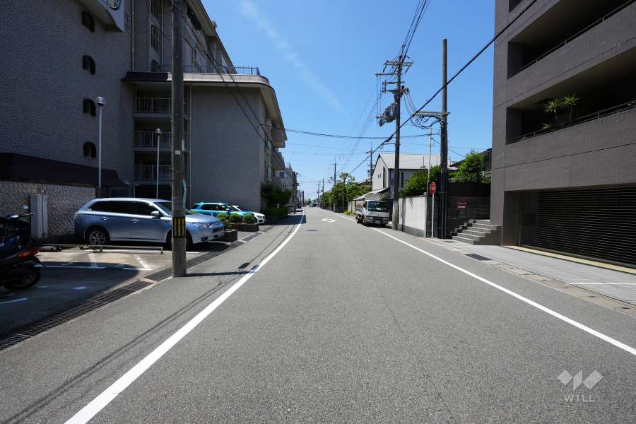 敷地西側の前面道路(北側から)