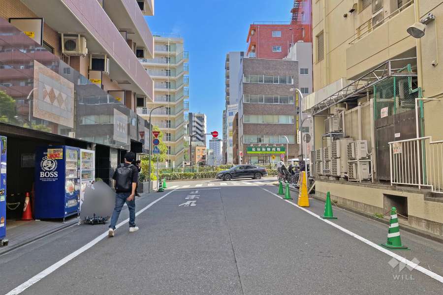 敷地の南側前面道路（南西から）