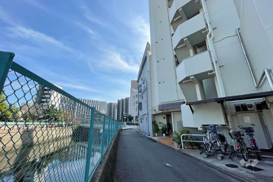 敷地北東側の前面道路（北西側から）