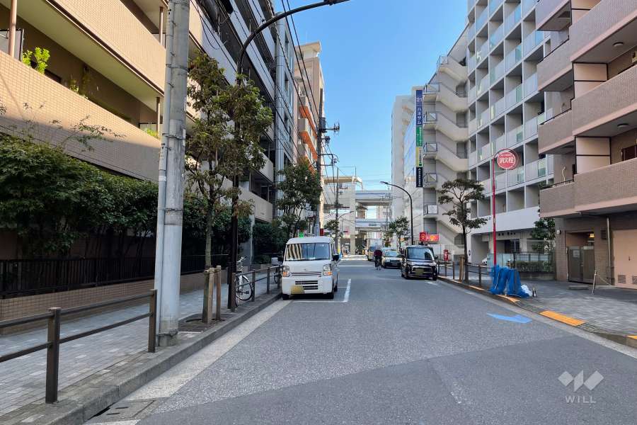 敷地南西側の前面道路（北西側から）