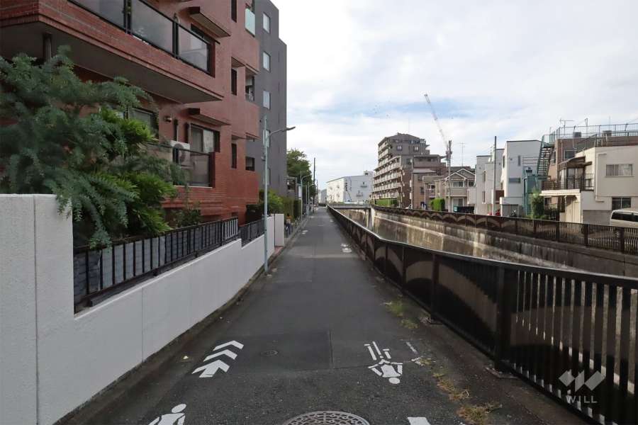 敷地北東側の前面道路（南東側から）