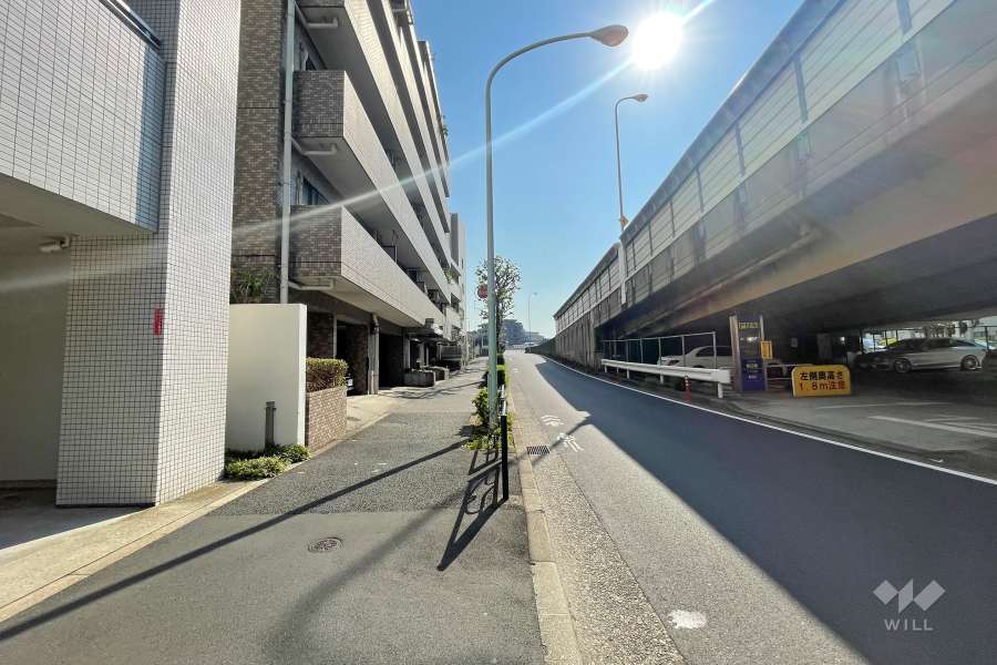敷地南西側の前面道路（北西側から）