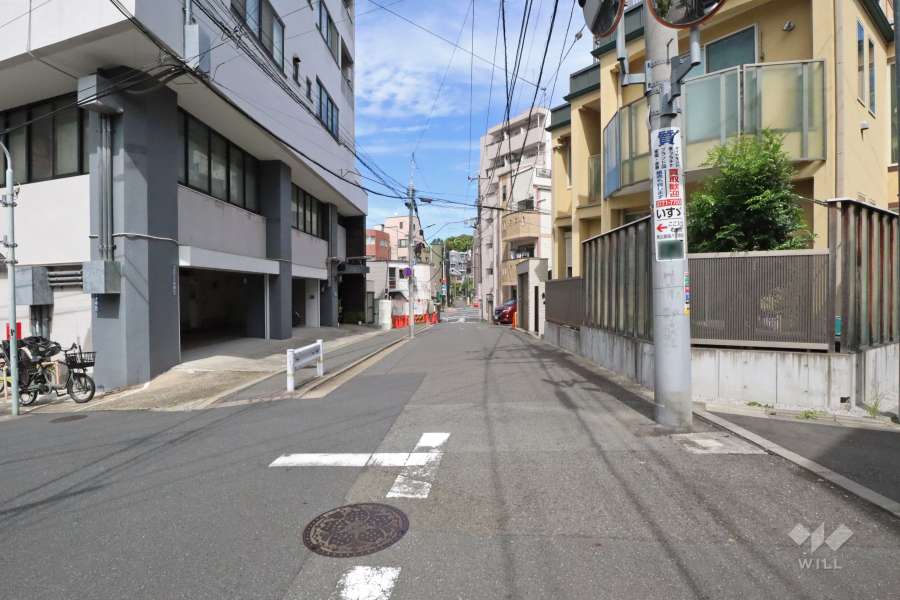 敷地南東側の前面道路（南西側から）