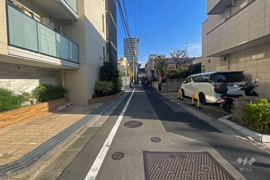 敷地南東側の前面道路（南西側から）