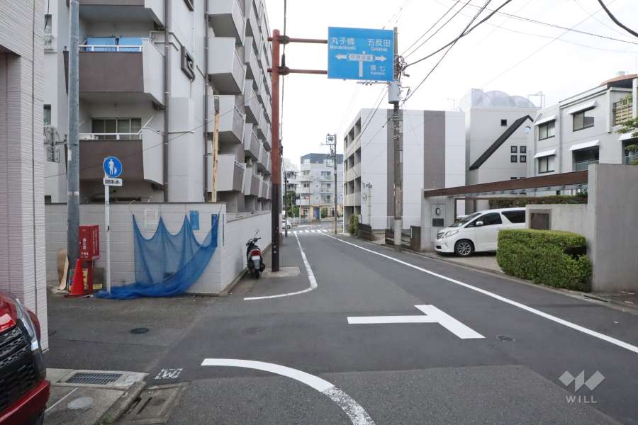 敷地の北東側前面道路(南東側から)