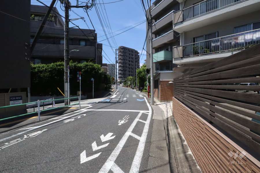 敷地南西側の前面道路(南東側から)