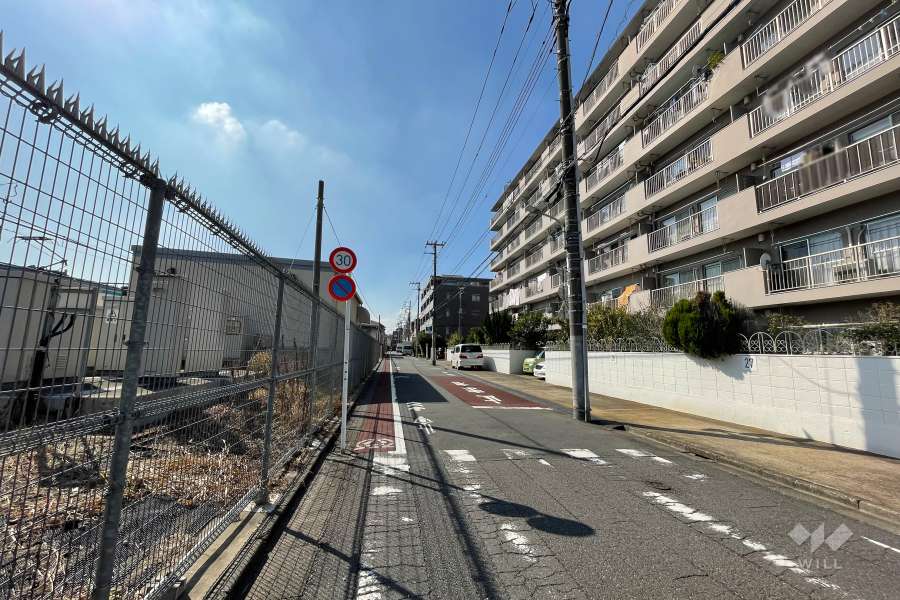 敷地南東側の前面道路（北東側から）