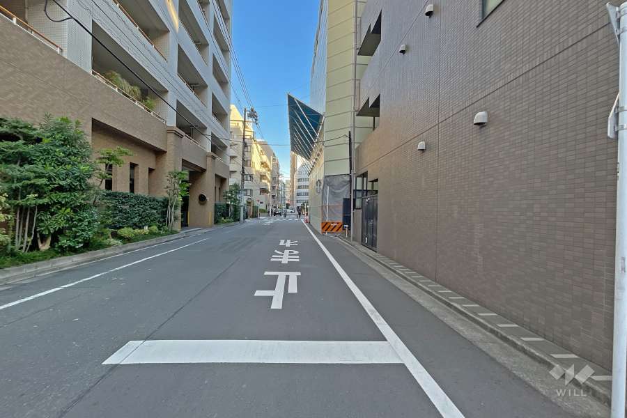 敷地北側の前面道路（西側から）　