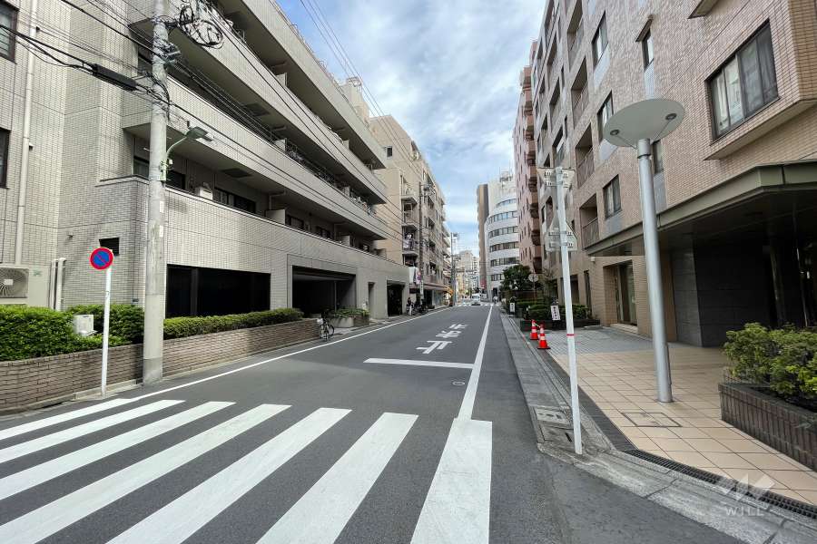 敷地の南側前面道路（西側から）