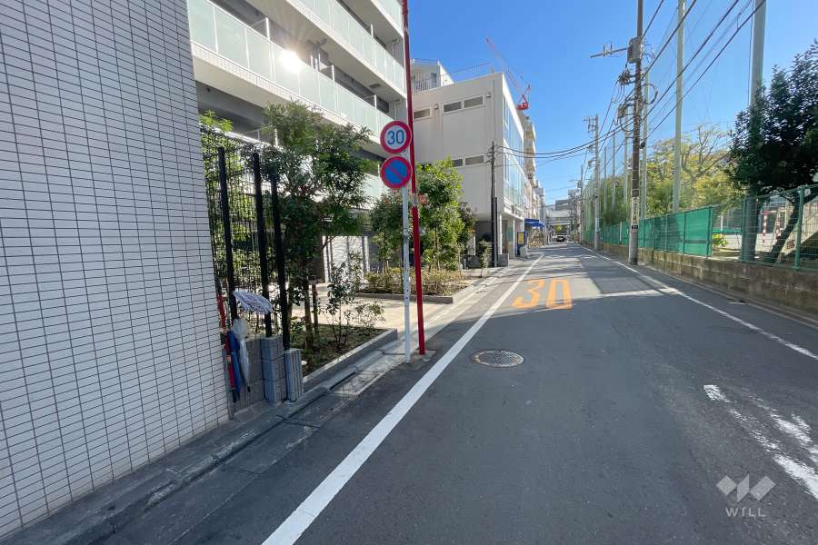 敷地西側の前面道路（北側から）