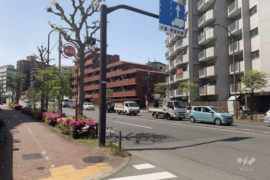 敷地南東側の前面道路（北東側から）