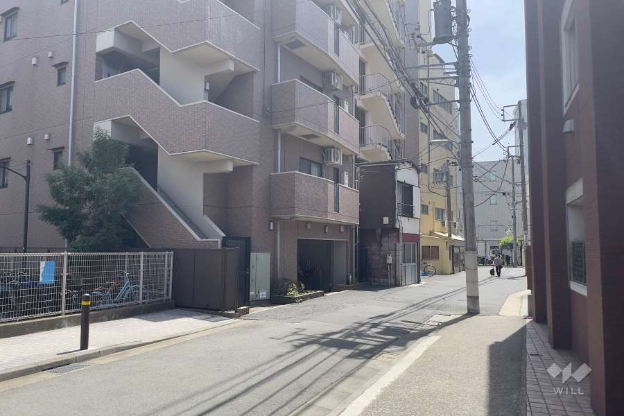 敷地西側の前面道路（北側から）