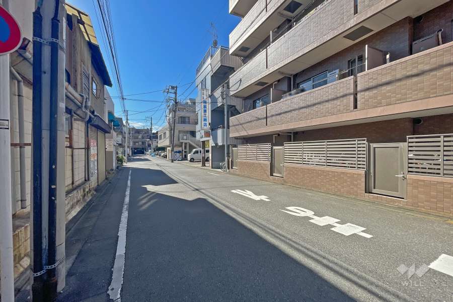 敷地東側の前面道路（北側から）
