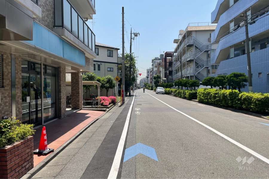 敷地南西側の前面道路（北西側から）