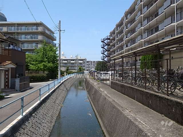 敷地の東側には水路が流れています。