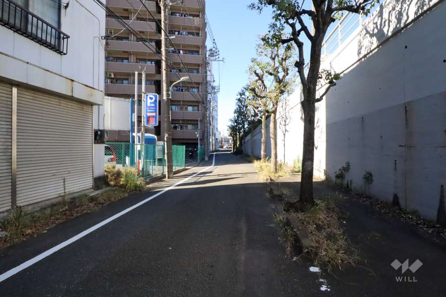 敷地北東側の前面道路(南東側から)
