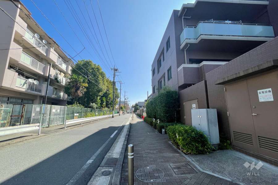 敷地の北側前面道路（西側から）