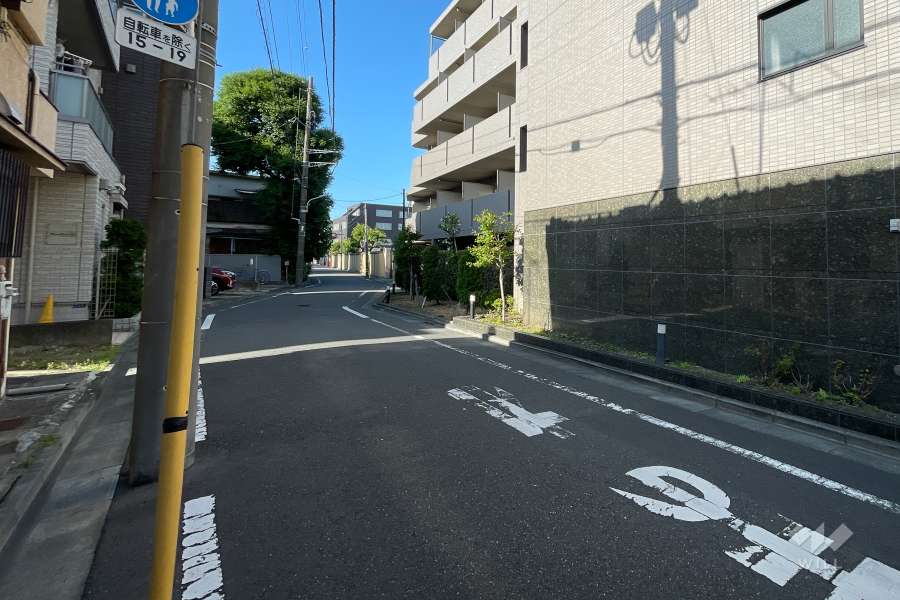 敷地西側の前面道路（北側から）