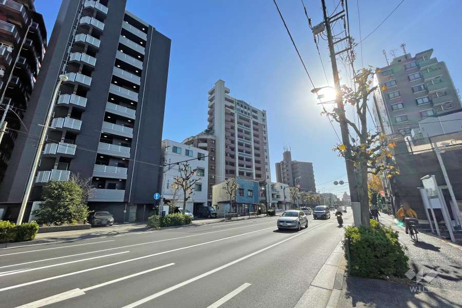 敷地西側の前面道路（北側から）