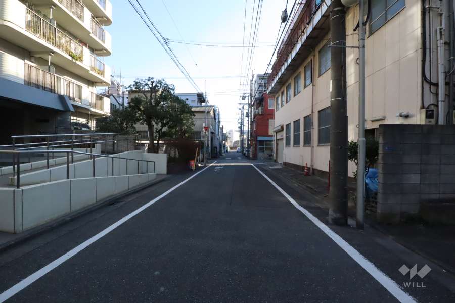 敷地西側の前面道路(北側から)