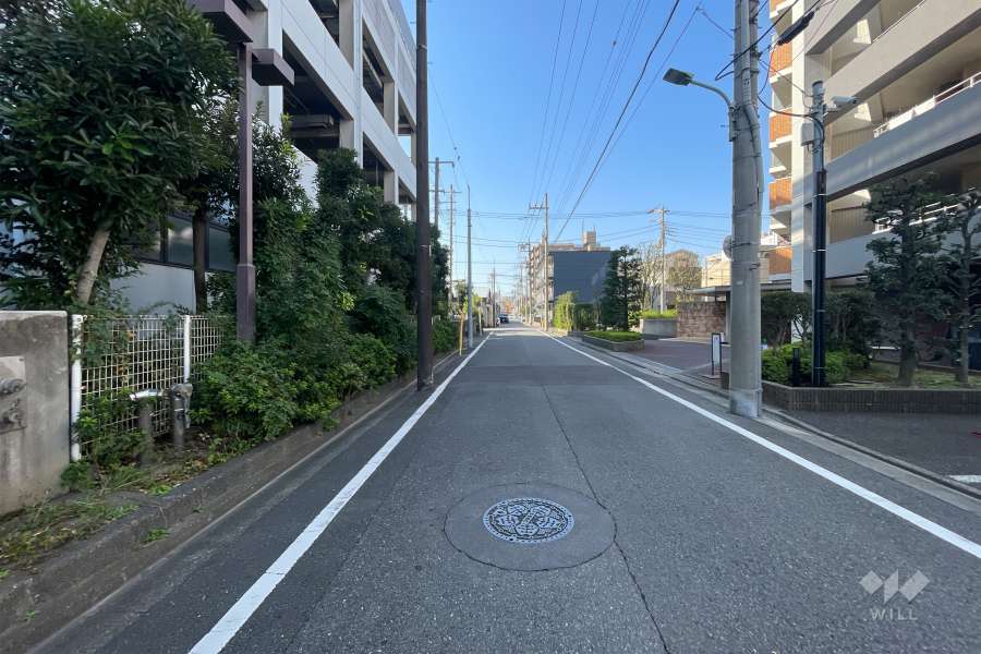 敷地の南東側前面道路（北東側から）