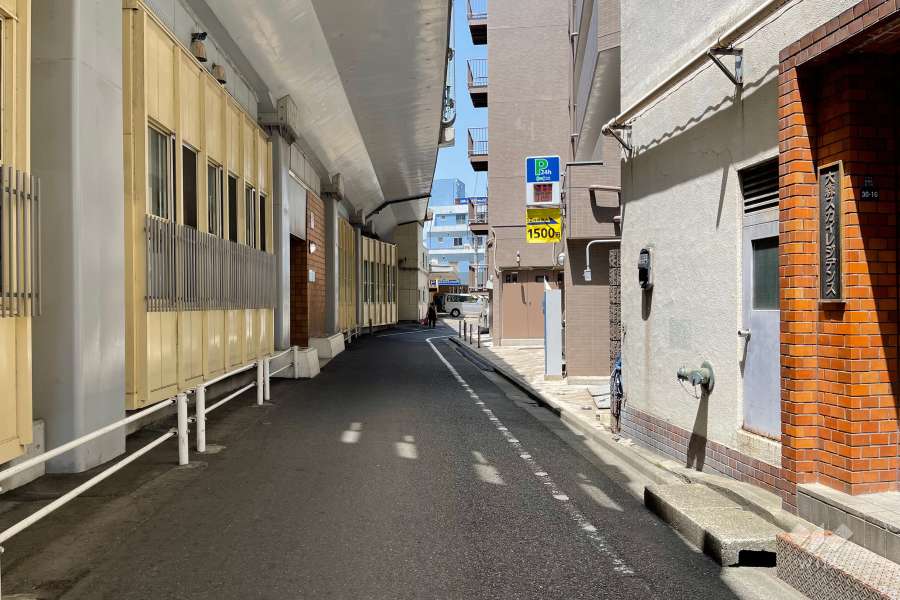 敷地西側の前面道路（南側から）