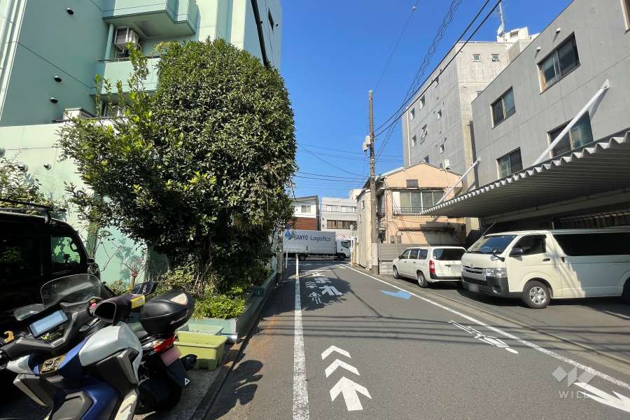 敷地北東側の前面道路（南東側から）