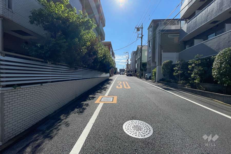 敷地西側の前面道路（北側から）