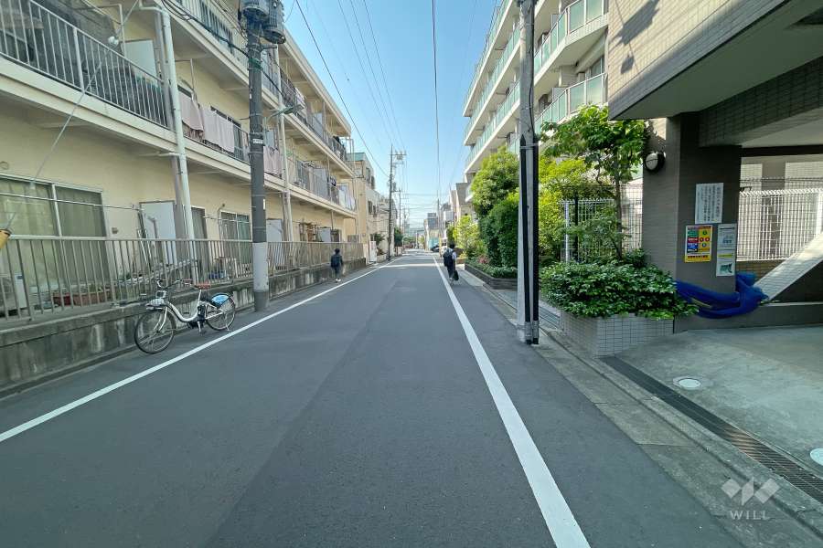 敷地東側の前面道路（北側から）