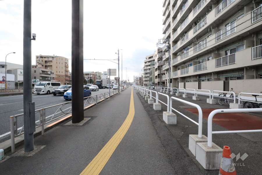 敷地南東側の前面道路（北東側から）