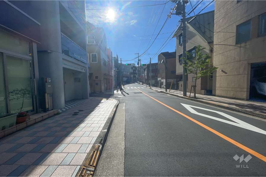 敷地南西側の前面道路（北西側から）